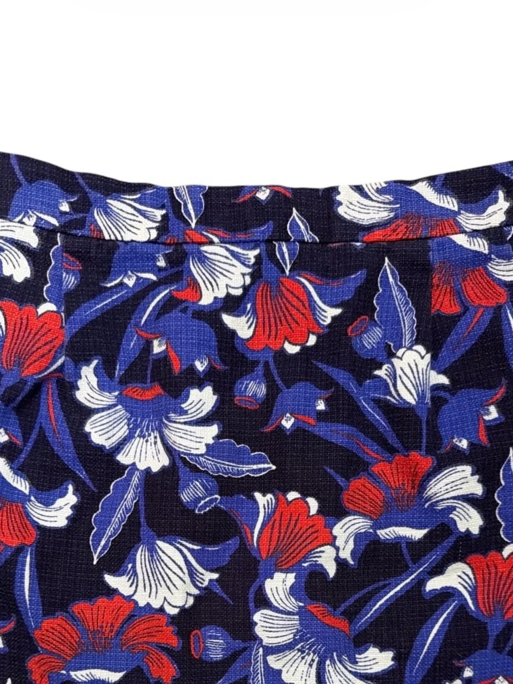 J.Crew Women’s Size 0 Floral Mini Skirt Blue Red White 100% Cotton Side Pockets
